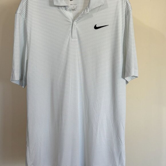 Nike Dri-FIT Mens Golf Polo Shirt White Striped Short Sleeve Polyester Medium - Picture 10 of 10